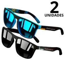 Kit Óculos de Sol Polarizado Masculino Quadrado Moderno Preto + Azul Com Proteção UV400 - ZELLMANN