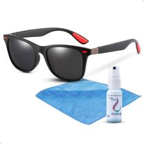 Kit Óculos De Sol Polarizado Proteção UV Spray e Flanela Limpa Lente
