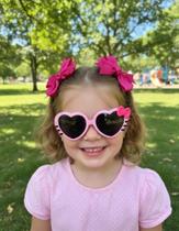 Kit Óculos E 2 Laços Para Cabelo Infantil - Gatinho - Rosa Brilhante - Transparente