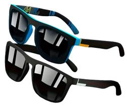 Kit Óculos Masculino De Sol Par Square Vintage Preto e Azul Anti Reflexo Com Proteção 400UV Kit Óculos Masculino De Sol Par Square Vintage Preto e Azul Anti Reflexo Com Proteção 400UV