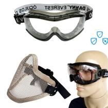 Kit Oculos Protecao Paintball Anti Risco Anti Embaçante Balistico UV Ca Mascara Meia Face Telada
