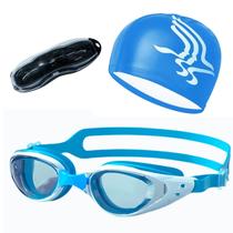 Kit Óculos Touca e Estojo para Natação Adulto Proteção UV
