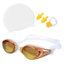 Kit Óculos Touca Silicone Protetor Nasal Aurícular Natação Profissional Hero Band