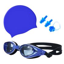Kit Óculos Touca Silicone Protetor Nasal Aurícular Natação Profissional Hero Band