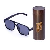 Kit Óculos Unissex Aviador Preto Eco Brazil Bamboo + Case