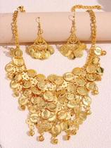 Kit Odalisca Colar E Brincos Dourado Moedas
