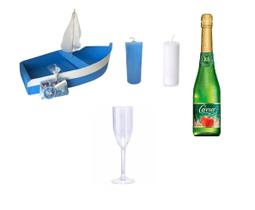 Kit Oferenda Iemanja Completo Barco 60Cm+ Velas+ Cidra+ Taça