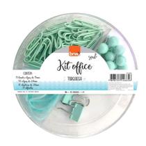 Kit Office 4 em 1 Turquesa Clipes Alfinete Prendedor Elastico