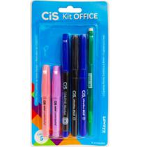 Kit office 5 - c/6un 2 mini marca texto+1 caneta cd/dvd+2 canetas+1 lapiseira 0.7 cis