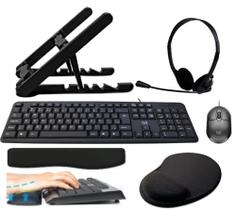KIT OFFICE 6Peças - Suporte/Headset/Teclado e Mouse com fio/Keypad e Mouse Pad