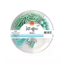 Kit office prendedor, clips, alfinete, elástico Turquesa 90unid