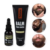 Kit Óleo de Barba 30ml Balm Barba Hidratação 120g Yelsew Cabeleireiro Barbearia Barbeiro Masculino Cuidados com a Barba Hidratar