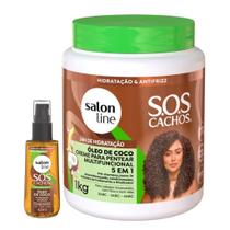 Kit Óleo de Coco Creme 5 em 1 1kg e Óleo 42ml Tratamento Profundo SOS Cachos Salon Line