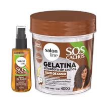 Kit Óleo de Coco Gelatina 400g e Óleo 42ml Tratamento Profundo SOS Cachos Salon Line