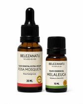 Kit Óleo de Rosa Mosqueta 20ml e Melaleuca 10ml 100% Puro BelezaNatu