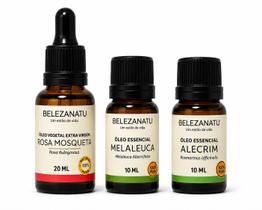 Kit Óleo de Rosa Mosqueta 20ml Melaleuca e Alecrim 10ml 100% Puro BelezaNatu