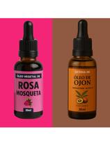 Kit Óleo de Rosa Mosqueta + Óleo de Ojon 100% Puro Hidratação Profunda, Clareamento de Manchas e R