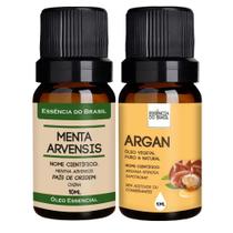 Kit Óleo Essencial Menta + Óleo Argan 10ml Essência Brasil