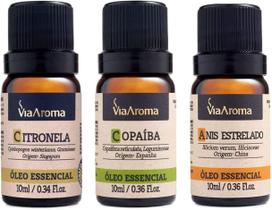 Kit Óleo essencial Para Foco, Concentração e Bem Estar - Citronela, Copaíba e Anis Estrelado - Via Aroma.