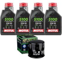 Kit Óleo Motor Continental GT 650, Interceptor, Shotgun, Super Meteor Motul 5100 10w50 Semi Sintético 4l + Filtro Hiflo