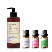 Kit Óleo Semente de Uva e 3 Óleos essencias ( Lavanda Francesa, Hortelã Pimenta e Gerânio)