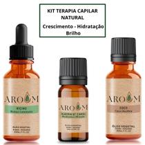 Kit óleos terapia capilar natural - Óleo Essencial Alecrim + Óleo Vegetal Coco e Castor (Rícino ) . - Aroom Aromaterapia