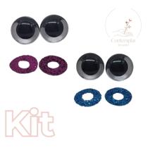 Kit olhos com glitter com trava de segurança para amigurumi - 14 + 20 + 25 mm