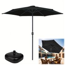 Kit Ombrelone 2,5m Ipanema Preto Com Manivela Articulado + Base Plástica - AMZ