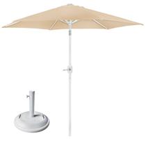 Kit Ombrelone Aço Com Manivela Guarda Sol 2,4 Metros Bege Base Redonda Branco 22Kg - Mor Kit Ombrelone Aço Com Manivela Guarda Sol 2,4 Metros Bege Base Redonda Branco 22Kg - Mor