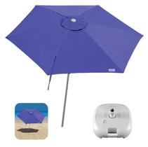 Kit Ombrelone Guarda Sol 2,4m Sombreiro Alumínio Malibu Azul Base Plástica Branco - Tobee