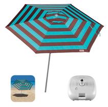 Kit Ombrelone Guarda Sol 2,4m Sombreiro Alumínio Malibu Turquesa Base Plástica Branco - Tobee