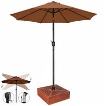 Kit Ombrelone Guarda Sol 3m Articulado Maresias Marrom Com Base Revestida Madeira - AMZ