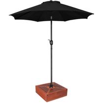 Kit Ombrelone Guarda Sol 3m Articulado Preto com Base Revestida Madeira Jardim Piscina Praia - AMZ Kit Ombrelone Guarda Sol 3m Articulado Preto com Base Revestida Madeira Jardim Piscina Praia - AMZ