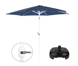Kit Ombrelone Guarda Sol Aço Manivela 2,4 Metros Azul + Base Plástica Preta - Mor