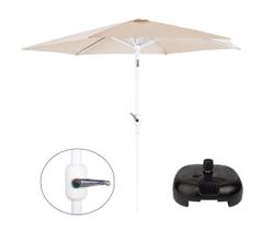 Kit Ombrelone Guarda Sol Aço Manivela 2,4 Metros Bege + Base Plástica Preta - Mor