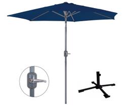 Kit Ombrelone Guarda Sol Alumínio Manivela 2,4 Metros Azul + Base Aço - Mor Kit Ombrelone Guarda Sol Alumínio Manivela 2,4 Metros Azul + Base Aço - Mor