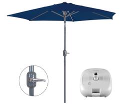 Kit Ombrelone Guarda Sol Alumínio Manivela 2,4 Metros Azul + Base Plástica Branca - Mor