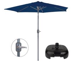 Kit Ombrelone Guarda Sol Alumínio Manivela 2,4 Metros Azul + Base Plástica Preta - Mor