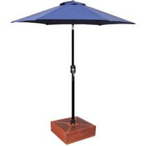 Kit Ombrelone Guarda Sol Ipanema 2,5m Articulado Azul com Base Revestida Madeira Jardim Piscina Praia - AMZ