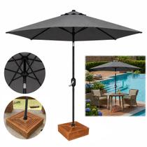 Kit Ombrelone Guarda Sol Ipanema 2,5m Articulado Cinza com Base Revestida Madeira Jardim Piscina Praia - AMZ Kit Ombrelone Guarda Sol Ipanema 2,5m Articulado Cinza com Base Revestida Madeira Jardim Piscina Praia - AMZ