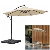 Kit Ombrelone Lateral Suspenso 3m Kauai + Base 60 Litros Quadrada Piscina Jardim - AMZ