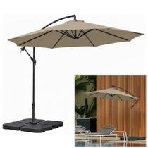 Kit Ombrelone Lateral Suspenso 3m Kauai + Base 60 Litros Quadrada Piscina Jardim - AMZ