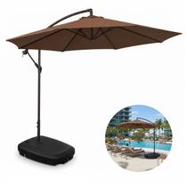 Kit Ombrelone Lateral Suspenso 3m Kauai Marrom + Base 55 Litros Piscina Jardim - AMZ