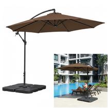 Kit Ombrelone Lateral Suspenso 3m Kauai Marrom + Base 60 Litros Quadrada Piscina Jardim - AMZ