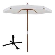 Kit Ombrelone Madeira 2,4m Xangri-lá Bagum Sombreiro Jardim Branco Base Dobrável - Belfix