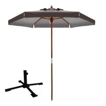 Kit Ombrelone Madeira 2,4m Xangri-lá Bagum Sombreiro Jardim Marrom Base Dobrável - Belfix