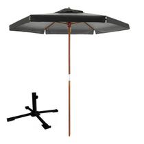 Kit Ombrelone Madeira 2,4m Xangri-lá Bagum Sombreiro Jardim Preto Base Dobrável - Belfix