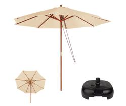 Kit Ombrelone Madeira 3 Metros Guarda Sol Sombreiro Bege + Base Plástica Preto - Mor