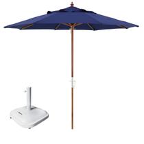 Kit Ombrelone Madeira 3m Poliéster Sombreiro Treviso Jardim Piscina Azul Base Quadrada 37Kg - Belfix