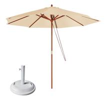 Kit Ombrelone Madeira Guarda Sol 2,4M Bege Sombreiro Piscina Jardim Base Redonda Branco 22Kg - Mor